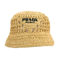 【中古】プラダ クロシェハット バケットハット 帽子 PRADA ロゴ ベージュ Aランク pr5827ccのサムネイル