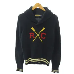 ラルフローレン ラグビー RALPH LAUREN RUGBY ニット セーター ロゴ パッチ ライン ショールカラー XS 紺 ネイビー 0427のサムネイル