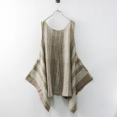 美品 うさと USAATO 手織り 天然草木染め 藍染め ノースリーブ  ワイドチュニック ブラウン／トップス ベスト ストライプ【2400015066653】のサムネイル
