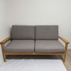 IDC 大塚家具 シネマN3 2人掛けソファ オーク材 ファブリック グレー