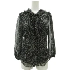 ダイアンフォンファステンバーグ DIANE von FURSTENBERG シースルーシャツ フリルブラウス 4 黒 ブラック グレー レオパード柄 長袖 絹 シルク /SDのサムネイル