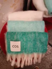 COS コス フリンジ ブラッシュド モヘア マフラー グリーン アイボリーのサムネイル