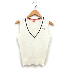 プーマ PUMA 国内正規品 ニット ベスト リブ 透け感 ウール混 ロゴ プランジングネック S オフホワイト /NT32のサムネイル