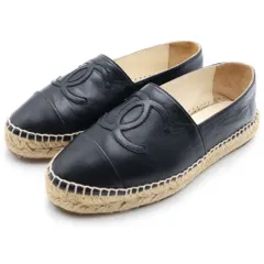 CHANEL (シャネル) ココマーク エスパドリーユ フラットシューズ スリッポン ラムスキン レザー ブラック レディースのサムネイル