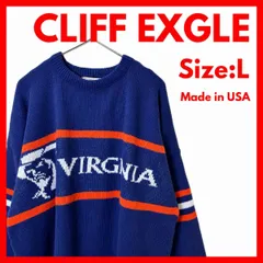 【美品】USA製　古着　カレッジロゴ　ニット　セーター　メンズ　ネイビー　Lのサムネイル