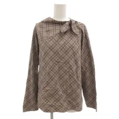 クロコダイル CROCODILE 美品 カットソー L 茶 ブラウン チェック柄 ボウタイ 長袖 /NL ■ECF007のサムネイル