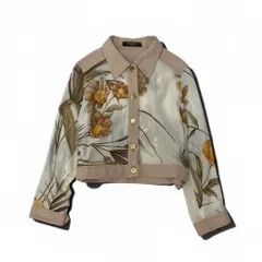 2g18 LEONARD FASHION レオナール シアージャケット 美しい花柄プリント リネンブレンド サイズ13R マルチカラー レディースu02tのサムネイル