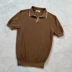 グランサッソ Gran Sasso ニットポロシャツ スキッパー 半袖 44 ブラウン 茶 綿100% コットン イタリア製 メンズ トップス 美品 18642のサムネイル
