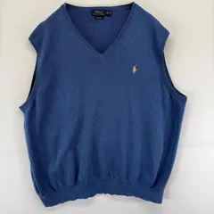古着 ポロ・ラルフローレン POLO RALPH LAUREN ベスト ワンポイント 刺繍 Vネック コットン 大きいサイズ 2XB BIG  ブルー系 無地 メンズのサムネイル