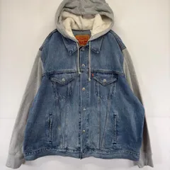 古着 リーバイス Levi's デニム ジャケット ハイブリッド フーディー トラッカー パーカー スウェット レイヤード 2XL  ブルー メンズのサムネイル