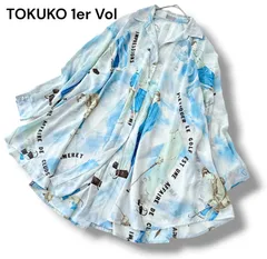 トクコプルミエヴォル TOKUKO 1er Vol シアー シャツ チュニック フレア 総柄 人物柄 レトロ 水色 9号 M 日本製 6JL049のサムネイル