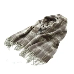 アクアスキュータム AQUASCUTUM マフラー モカブラウン アイボリー チェック柄 フリンジ 大判 /RI ■OSのサムネイル