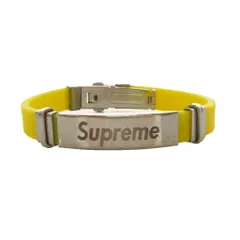 シュプリーム SUPREME ブレスレット バングル ロゴプレート ステンレススチール ラバーバンド 黄 イエロー シルバーカラー /YTのサムネイル