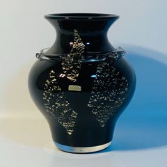 美品　希少　月夜野工房　花瓶　金彩ブラックレース花瓶　レースガラス 美品 希少 月夜野工房 花瓶 金彩ブラックレース花瓶 レースガラス