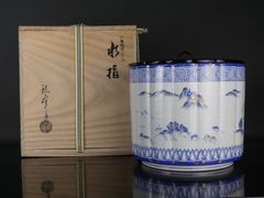 P978 水指 『千古窯造』『染付竹雀文』『一重口水指』 共箱 茶道具