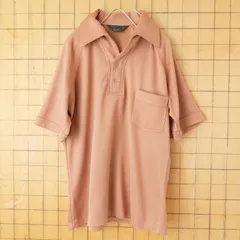70s 80s USA JCPenney オープンカラーポロシャツ メンズM ライトブラウン 半袖 ポリエステル アメリカ古着　050725ss236のサムネイル