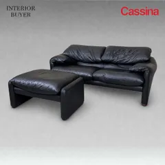 Cassina カッシーナ 675 MARALUNGA マラルンガ 2人掛け ソファ オットマン セット ブラック レザー ヴィコ・マジストレッティ 定価268万のサムネイル