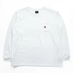 Needles 日本製 ロングスリーブ ポケット Tシャツ L/S Crew Neck Tee - Poly Jersey 長袖 ロンT L ホワイト ワンポイントロゴ NS272のサムネイル