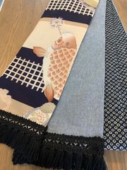 【大人気商品！ラスト1点】白に黒のプリプリ金魚　高級感溢れる半幅帯 大人気商品！ラスト1点】白に黒のプリプリ金魚 高級感溢れる半幅帯