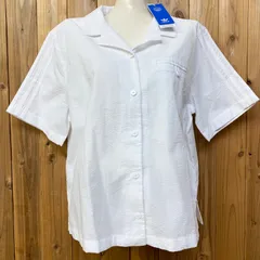 《新品・未使用》 アディダス adidas アディカラー クラシックス ポプリンシャツ アディダスオリジナルス 半袖 シャツ オープンカラー  ワンポイントロゴ スリットあり ホワイト レディース XLサイズのサムネイル