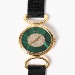 PIAGET ピアジェ 腕時計 9802 D 重量約31.69g 18KYG 純正ダイヤ レザー 手巻き マラカイト文字盤 750刻印 美品 中古 4a003721のサムネイル