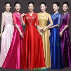 大人気！9size 6color ロングドレス イブニングドレス スパンコール 発表会 Vネック カラオケドレス 衣装30代 40代 50代 60代 パーティー ミセスpdlf521のサムネイル