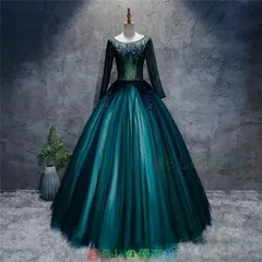 大人気！演奏会用ロングドレス カラードレス カラオケ大会 ステージ衣装 ビリジャン 大粒ビジュー ベルト パーティードレス 礼服 姫系ドレス お花嫁ドレスpdlf521のサムネイル