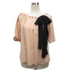 プラダ PRADA 2008 シルクブラウス 半袖 リボンモチーフ 絹 シルク100% 40 ベージュ 黒 ブラック APD1 2008 4668 ■IBO100のサムネイル