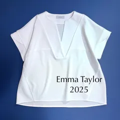 kS55 未使用級 Emma Tyler 2025SS カットジョーゼットキーネックオーバープルオーバー 半袖 シャツ 厚手 Vネック Vカット ホワイト 白 エマテイラーのサムネイル