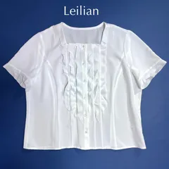 kS54 Leilian 大きいサイズ 17+ 4L スクエアフリルタックブラウス 半袖 シャツ フロントボタン ホワイト 白 レリアンのサムネイル