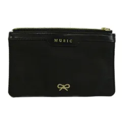 アニヤハインドマーチ ANYA HINDMARCH MUSIC フラットポーチ 小物入れ ナイロン リボン ゴールド金具 黒 ブラック /XZ ■GY64のサムネイル
