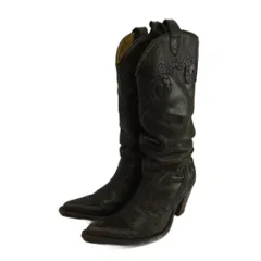 センドラ SENDRA ウエスタンブーツ ルーズ 山羊革 レザー ロング ポインテッドトゥ ステッチ 37 23.5cm 茶色 ブラウン /XZ ■GY19のサムネイル