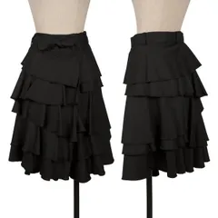 ブラックコムデギャルソンBLACK COMME des GARCONS ウールギャバベルテッドティアードスカート 黒XSのサムネイル