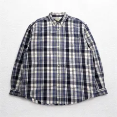 Eddie Bauer 90年代 ボタンダウン フランネルシャツ XL ホワイト ネイビー チェック コットンのサムネイル
