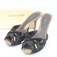 ITVTUMM6050Q LOUIS VUITTON ルイヴィトン モノグラム・デニム リボン ミュール サンダル ヒール ハイヒール オープントゥ レディース サイズ36のサムネイル