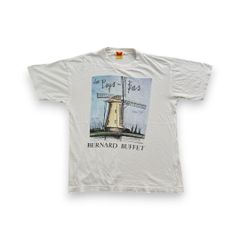 Bernard Buffet ベルナール ビュフェ Windmill アートT ビンテージ Tシャツ 風車 白 半袖 古着 y2k 作家 画家 アーティスト a-u-2505-024
