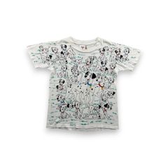 80s 90s 빈티지 T셔츠 디즈니 101마리 강아지 달마시안즈 키즈 T 피치 T 치비 T USA제 헌 옷 반소매 흰색 총무늬 disney 아동복 d-000035