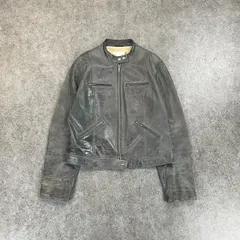 J.CREW Real Leather Jacket Blouson ジェイクルー 本革 レザーライダースジャケット スタンドカラー シングル ジップアップ USED加工 メンズのサムネイル