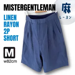 ミスタージェントルマン MISTERGENTLEMAN★リネンレーヨン2タックショーツ★クラシック★ブルー★メンズM/w82cm   #2607J070のサムネイル