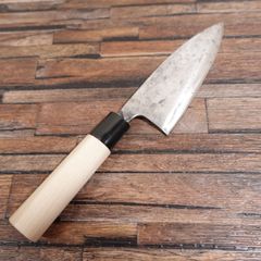 青紙２号 黒打 小三徳包丁（アジ切） 90㎜ G1450 焼柄 日本製 月光作 青紙2号 黒打 小三徳包丁（アジ切） 90㎜ G1450 焼柄 日本製 月光作