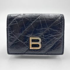 バレンシアガ 三つ折り財布 アワーグラス Bロゴ ブラック レザー