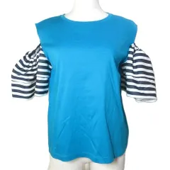 チェスティ Chesty 19SS 12S204 ボーダー カットソー オープンショルダー 半袖 リネン混 0 S相当 ブルー ネイビー ホワイト /Xのサムネイル