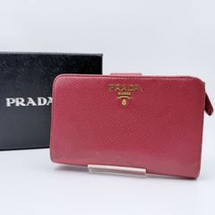 PRADA (프라다) 사피아노 가죽 접이 지갑 핑크 골드 톤 쇠장식 1ML225 FUOCO 여성 지갑
