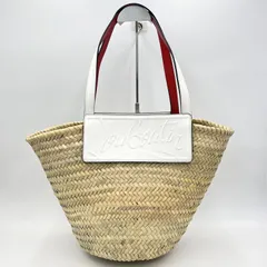 Christian Louboutin（クリスチャンルブタン）ロゴ エンボス かごバッグ トートバッグ ストローバッグ ホワイト レッド レディース【中古】のサムネイル