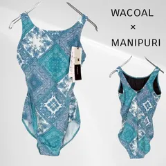 【タグ付き・未使用品】 WACOAL × manipuri ワコール × マニプリ コラボ フィットネス 水着 ワンピース TU ターコイズ ブルー系 おなかシェイプ 美胸カップ UVカット率90％以上  大きいサイズ レディース 体型カバー ママ スイミングのサムネイル