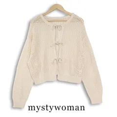 mystywoman ミスティウーマン 春夏 ローゲージ ニット リボン★ カーディガン Sz.F　レディース 白のサムネイル