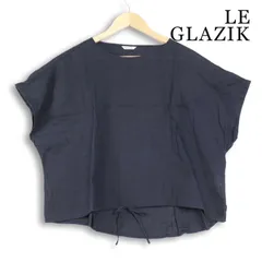 LE GLAZIK ルグラジック 春夏 麻 リネン100％★ フレンチスリーブ ブラウス トップス Sz.36　レディース ネイビー 日本製のサムネイル