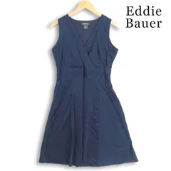 Eddie Bauer エディーバウアー 春夏 カシュクール風★ ノースリーブ フレア ワンピース Sz.PETITE4　レディース ネイビーのサムネイル