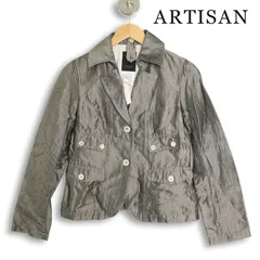 ARTISAN アルチザン 春夏 コムサ系最高峰★ 麻 リネン混 ストライプ 光沢 ジャケット Sz.9　レディース グレーのサムネイル