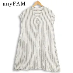 anyFAM エニィファム 春夏 麻 リネン★ ノースリーブ ストライプ チュニック スキッパー シャツ ワンピース Sz.F レディースのサムネイル